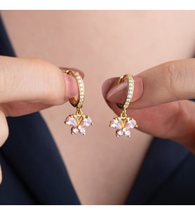 Vaoov 925 Ayar Gümüş Pembe Taşlı Sallantılı Kelebek Küpe (Altın)