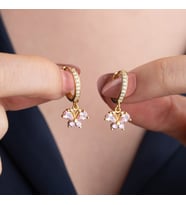 Vaoov 925 Ayar Gümüş Pembe Taşlı Sallantılı Kelebek Küpe (Altın)