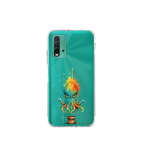 Redmi 9T ile uyumlu Splash ahtapot tasarımlı şeffaf silikon kılıf