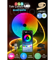 3 Metre RGB Neon LED Şerit  AuraFlex Serisi  Bluetooth Akıllı Telefon Kontrollü Işık