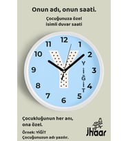 İsme Özel Y Harfi Çocuk Odası Duvar Saati Orta Boy 30 cm Beyaz Camlı Sessiz