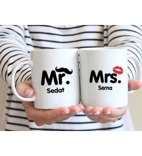 Kişiye Özel Mr. Mrs. Tasarımlı Kupa Bardak