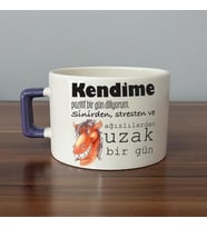 Kendime Pozitif Bir Gün Diliyorum Baskılı Mor Kulplu C Fincan