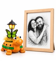 Kişiye Özel Karakalem Fotoğraflı Sevimli Kahve Kaplumbağa El Yapımı Masa Lambası