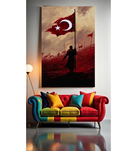 TÜRK BAYRAĞI SANCAK Ev Duvar Salon Güzellik Salonu Ofis Dükkan Dekarasyon Kanvas Tablo (Çok Renkli)