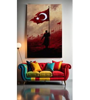 TÜRK BAYRAĞI SANCAK Ev Duvar Salon Güzellik Salonu Ofis Dükkan Dekarasyon Kanvas Tablo (Çok Renkli)