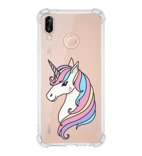 Huawei P20 Lite Uyumlu Köşe Korumalı Antişok Kapak Unicorn Tasarımlı Şeffaf  Kılıf