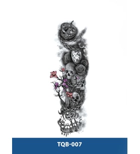 TQB-007 KURUKAFA VE ÇİÇEK DESEN GEÇİCİ KOL DÖVMESİ-TATTO