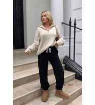 Kadın Paçası Lastikli Siyah Polar Pijama Altı