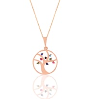 Söğütlü Silver Gümüş rose  renkli taşlı ağaç kolye