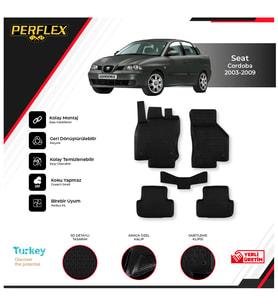 Seat Cordoba 2003-2009 3D Havuzlu Paspas (Siyah - Beyaz)
