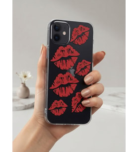 iPhone 12 Kırmızı Dudak / Öpücük Desenli Şeffaf Telefon Kılıfı - SSSSSS1088-4134