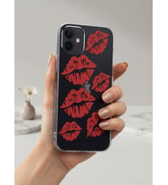 iPhone 12 Kırmızı Dudak / Öpücük Desenli Şeffaf Telefon Kılıfı - SSSSSS1088-4134