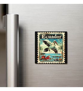 Ekvador Ecuador - Posta Pulu Temalı Ülke - Baskılı Buzdolap Magneti Kare - 9x9 cm