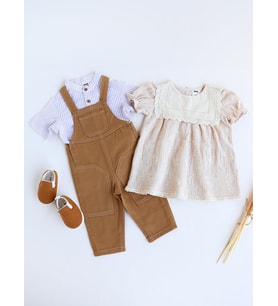 Civil Baby Kare Yaka Brodeli 6-18 Ay Elbise - Bej