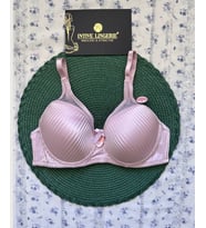 Evelyn Parlak Saten Çizgi Detaylı C cup Balenli Desteksiz Önü Tül Detaylı Şık Sütyen (Pembe)