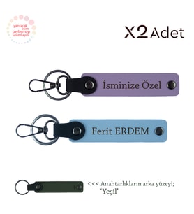 Anneye Manevi Sürpriz, İsimli & Soyisimli 2’li Anahtarlık Seti, Mor Menekşe-Gök Mavi-Yeşil