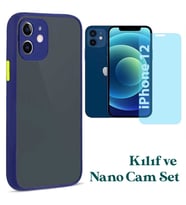 Apple iPhone 12 Uyumlu Montreal Kılıf Ve Nano Cam Ekran Koruyucu Set (Lacivert)