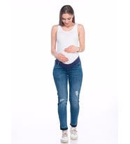 Busa Hamile Mom Fıt Ribanalı Jean Açık Mavi