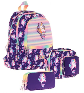 Kaukko Kids Üçlü Kız Çocuk İlkokul Okul Çantası Seti (L5228+L7228+L8228) Mor - Kauçuk Unicorn