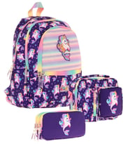 Kaukko Kids Üçlü Kız Çocuk İlkokul Okul Çantası Seti (L5228+L7228+L8228) Mor - Kauçuk Unicorn