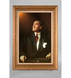 EV İŞYERİ OFİS İÇİN ALTIN ÇERÇEVELİ PASPARTULU ATATÜRK TABLO S313