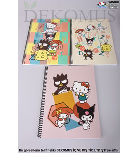 DEKOMUS İLE LİSANSLI HELLO KITTY AND FRIENDS "TEKLİ" A4 ÇİZGİLİ OKUL DEFTERİ 80 YAPRAK (Krem)