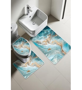Modern Desenli Dijital Baskı 3’lü Banyo Paspas Takımı Yıkanabilir Kaymaz Tabanlı Klozet Takımı KLZ0052 (Çok Renkli)