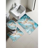 Modern Desenli Dijital Baskı 3’lü Banyo Paspas Takımı Yıkanabilir Kaymaz Tabanlı Klozet Takımı KLZ0052 (Çok Renkli)