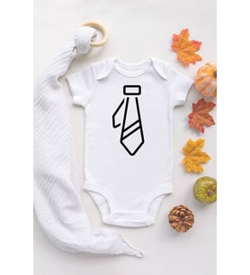 Kravat Baskılı Bebek Body Organik Baskılı Bebek