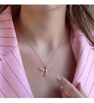Anka Kuşu Zirkon Taşlı Rose Gold Kaplama Gümüş Kolye