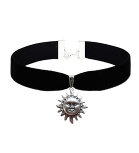 Siyah Kadife Mat Gümüş Kaplama Güneş Choker
