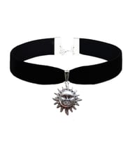 Siyah Kadife Mat Gümüş Kaplama Güneş Choker
