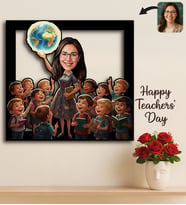 BK Gift Kişiye Özel Kadın Öğretmen Karikatürlü 3D Ahşap Tablo -17, Öğretmene Hediye, Öğretmenler Günü Hediyesi