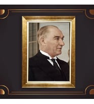 Altın Varaklı Çerçeveli Paspartulu Atatürk Tablo z5104 (Gold)