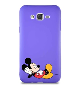 Samsung Galaxy J7 Soft Premier Kapak Mickey Mouse-F Tasarımlı Silikon Kılıf - Mor (Şeffaf)