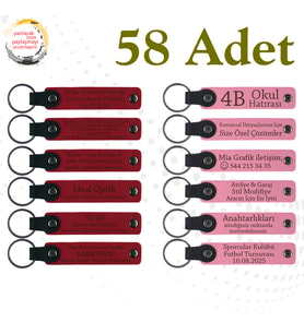 Kırmızı & Pembe, 58’li Set, İsimli Deri Anahtarlık, Anaokulu Mezuniyetine Anlamlı Anı
