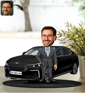 BK Gift Kişiye Özel Erkek Oltu Renk Togg Karikatür Biblo -1, Arkadaşa Hediye, Araba Hediyesi