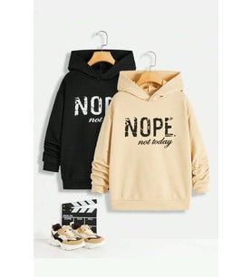2'li Paket Baskılı Erkek - Kız Çocuk Rahat Kalıp Sweatshirt (Siyah)
