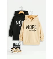 2'li Paket Baskılı Erkek - Kız Çocuk Rahat Kalıp Sweatshirt (Siyah)