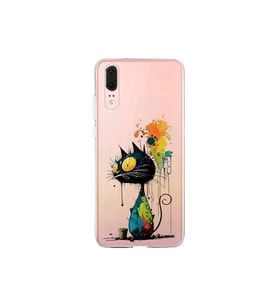 Huawei P20 ile Uyumlu Splash Kedi Tasarımlı Şeffaf Silikon Kılıf