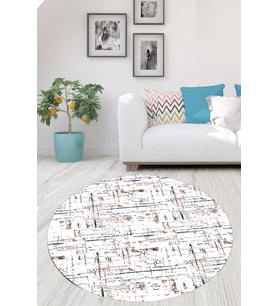 Geometrik Çizgili Renk Geçişli Dijital Baskı Yıkanabilir Kaymaz Taban Modern Yuvarlak Salon Hol Halı (Beyaz)