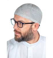 Baba Günü Hediyesi - Gold Lüks Dantel Örme Namaz Takkesi Koyu Gri 1 Adet