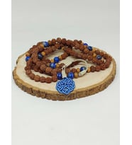 Rudraksha Tohumlu Lapis Taşlı 108'lik El Yapımı Bakır Kazazlı Mala Kolye