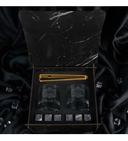 Ahşap Kutulu Vintage Tasarımlı Mesajlı Kişiye Özel Gold Maşalı ve Taşlı 2'li Viski Kadehi Seti