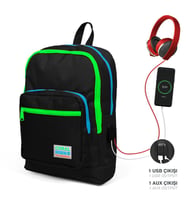 Coral High Kids Siyah Dört Bölmeli USB Şarjlı Kulaklık Çıkışlı Okul Sırt Çantası  23817