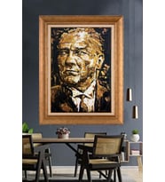 Altın Varaklı Çerçeveli Paspartulu Atatürk Tablo DC1486 (Gold)