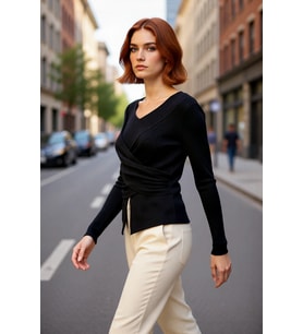 Kadın Fitted V Yaka Drape Detaylı Triko Kazak İlkbahar Sonbahar Günlük Şıklık İçin İdeal Seçim
