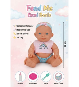 23 cm Beslenme Setli Gerçekçi Et Bebek - Biberon, Mama Kabı ve Kaşık Aksesuarlı