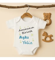 Pia Baby B29 %100 Pamuk Amcasının Biricik Aşkı Yazılı İsme Özel Bebek Body (Ekru)